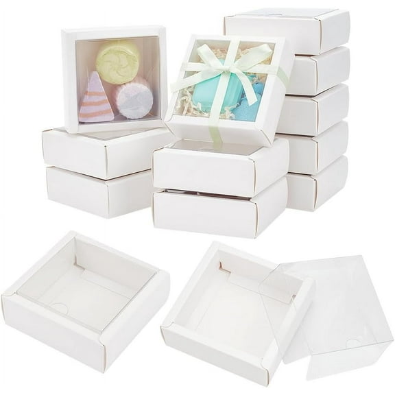 Square Paper Biscuit boxes with Clear PVC Window for Party Wedding Bakery box White 8.5x8.5cm