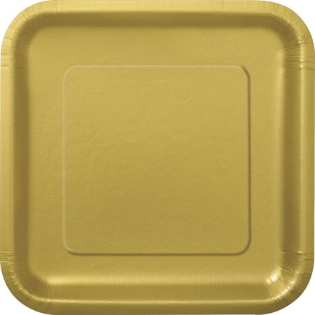 Square Paper Dessert Plates, 7 in, Gold, 16ct