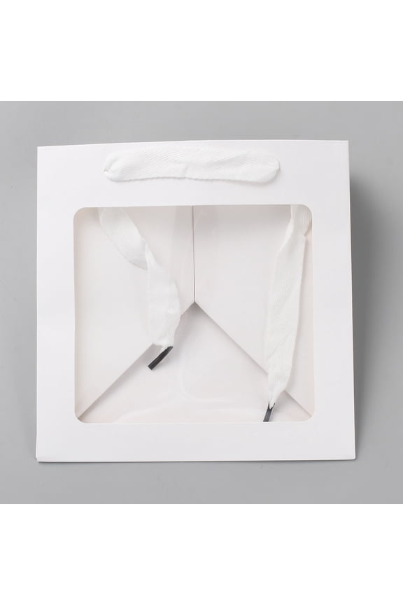 Square Paper Gift Tote Bags with Plastic Visible Window Shopping Bags with Handle Candy Bag for Birthday Wedding White 20x20x20cm