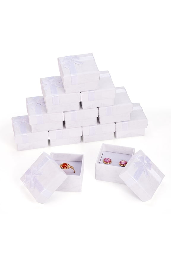 Square Paper Jewelry Ring Gift Boxes with Bowknot Jewelry Case for Earrings Rings Storage White 4.05x4.05x2.6cm
