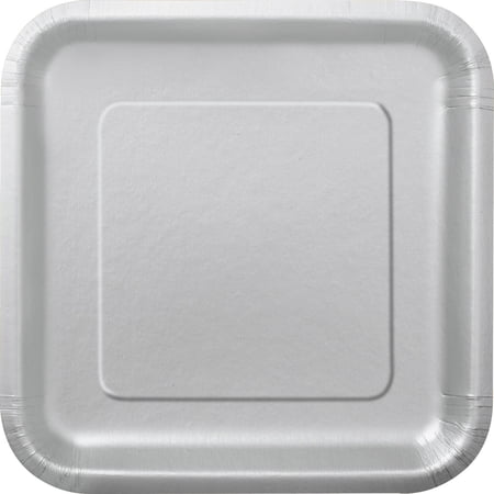 Square Paper Plates, 9 in, Silver, 14ct