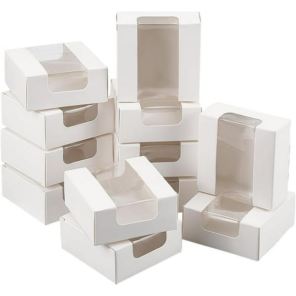 Square Paper Storage Gift Boxes with Clear Visible Window Gift Packaging Case for Soap Packaging White 8x8x3.5cm for DIY
