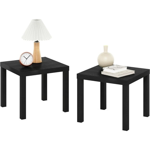 Square Parsons Side End Table Set of 2 in Black Classic Home Style