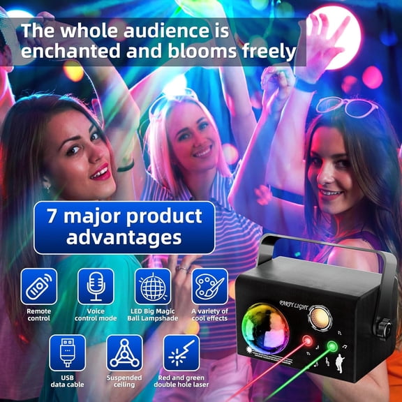 Square Party Lights, 4 Modes Sound Activated DJ Disco Light with Remote & Strobe, USB Powered Dance Stage Lights for Home Party, Birthday, Wedding, Karaoke, KTV, Bar, Club, Halloween Decor