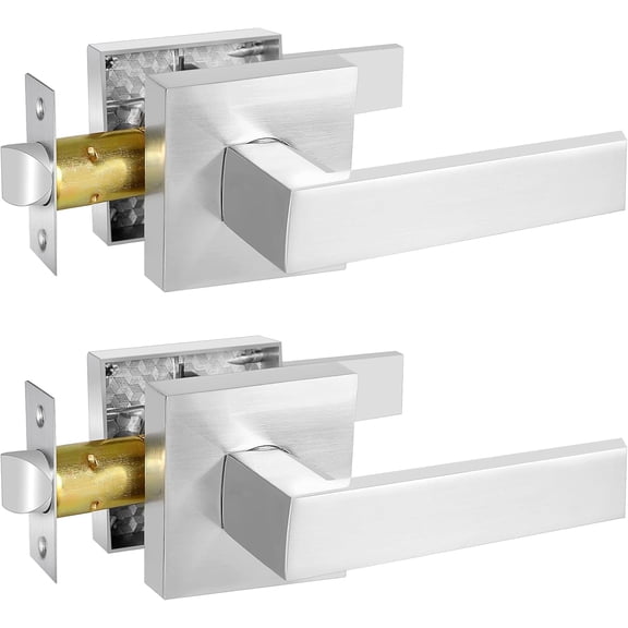 Square Passage Door Lever, Heavy Duty Interior Door Handles for Hallway& Closet Non-Locking Door Knob in Satin Nickel Keyless Door Lockset for Right & Left Side Door, 2 Pack