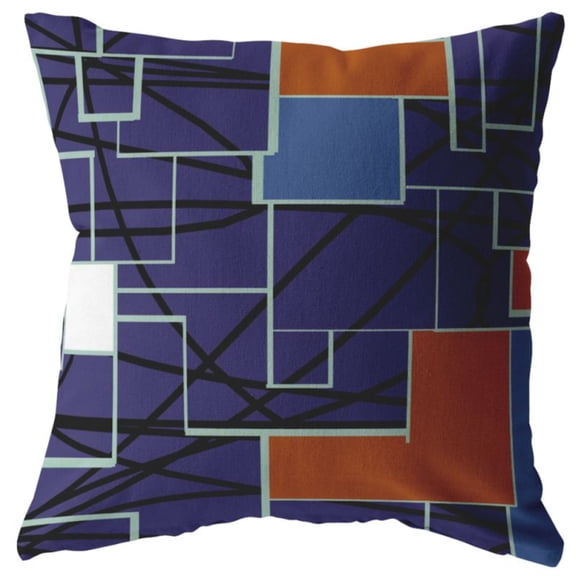 Amrita Sen Square Patches Double Sided Suede Pillow, Zippered, Navy