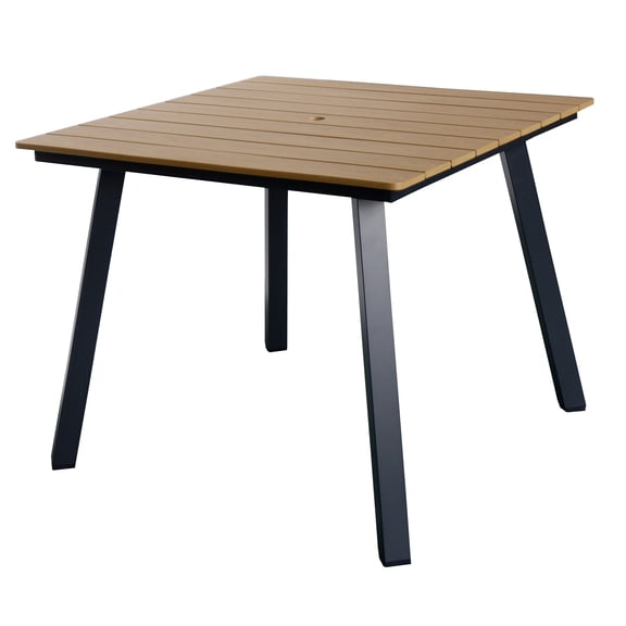 Square Patio Dining Table w Umbrella Hole,Durable Wood-Plastic Top