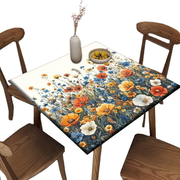 Square Patio Table Cloth, Floral Garden Pattern Printed on Fade Resistant Fitted Table Cover Square, Use for Trade Show Booth Exhibition, Fit for 36" x 36" Square Tables