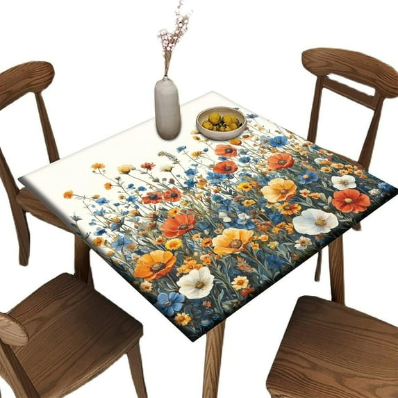 Square Patio Table Cloth, Floral Garden Pattern Printed on Fade Resistant Table Covers for Card Tables, Perfect for Kitchen Island Counter Protection, Fit for 32" x 32" Square Tables
