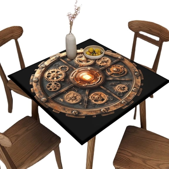 Square Patio Table Cloth, Steampunk Gearwork Pattern Printed on Oilproof Square Outdoor Table Cover, Ideal for Restaurant Cafe Bistro Business, Fit for 36" x 36" Square Tables