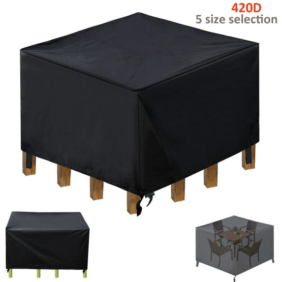 Square Patio Table Cover, Indoor Garden Outdoor Furniture Covers, 420D Oxford Fabric Covers Dustproof and Waterproof Windproof UV-Protection Drawstring Buckle, Black, Maiiann
