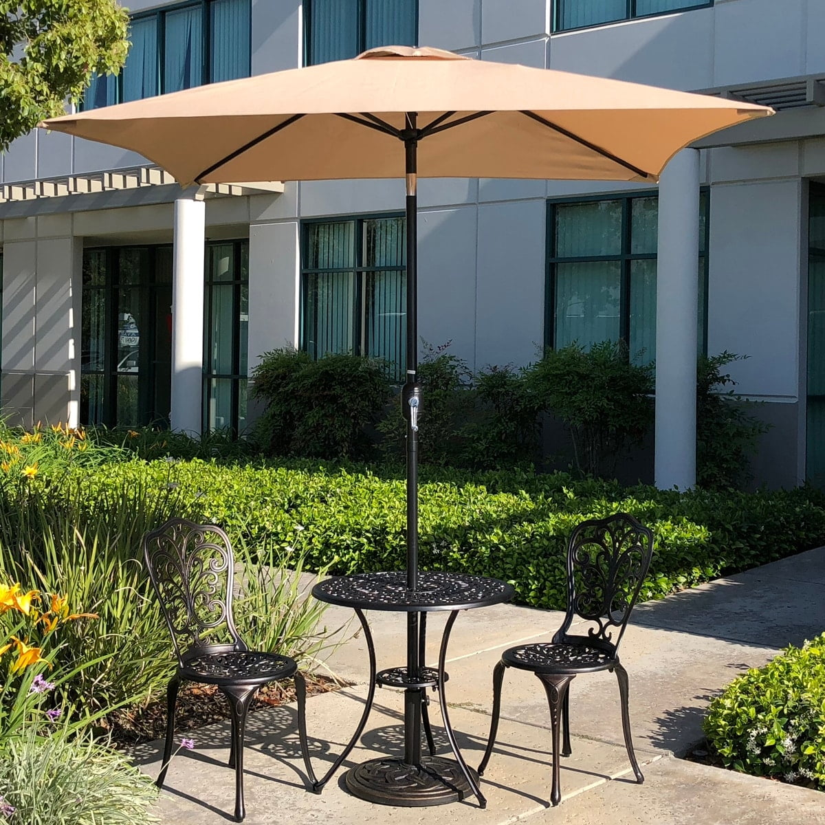 Tan Square Patio Umbrella with UV Protection and Tilt Function