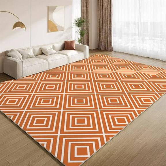 Square Pattern Texture Area Rugs Vintage Orange White Rugs Non Slip Machine Washable Indoor Throw Carpet for Living Room Bedroom Study Office Entrance Foyer 2ftx3ft