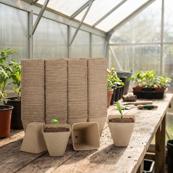 Square Peat Pots, Seed Starting Pots with Drainage Holes, Biodegradable Eco-Friendly Plant Seed Starter Peat Germination Trays