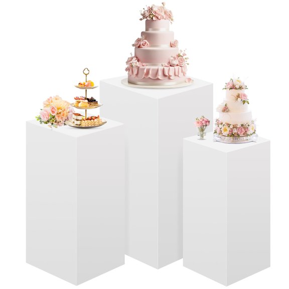 Square Pedestal Stands, Metal Square White Round Pedestal Display Plinth Pillars for Birthday Wedding Party Decor, Square - 3 Pcs (35.4"+29.5"+23.6")