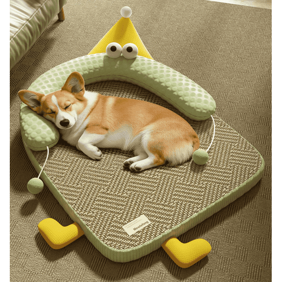 Square Design Cat Cooling Mat for Summer Comfort Cat Bed with Cushioned Pillow/Play Ball/Washable Mat for Cats, Kittens, Puppy&Small Pets, Support pets up to 28 lbs around