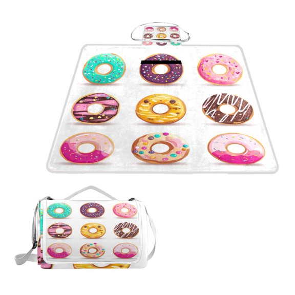 Square Picnic Mat Waterproof Non-Slip Outdoor Mat Portable Carry Handle For Camping Beach Exercise A Set Of Colorful Donuts