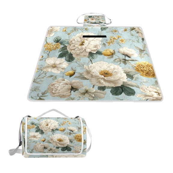 Square Picnic Mat Waterproof Non-Slip Outdoor Mat Portable Carry Handle For Camping Beach Exercise Beige Pattern