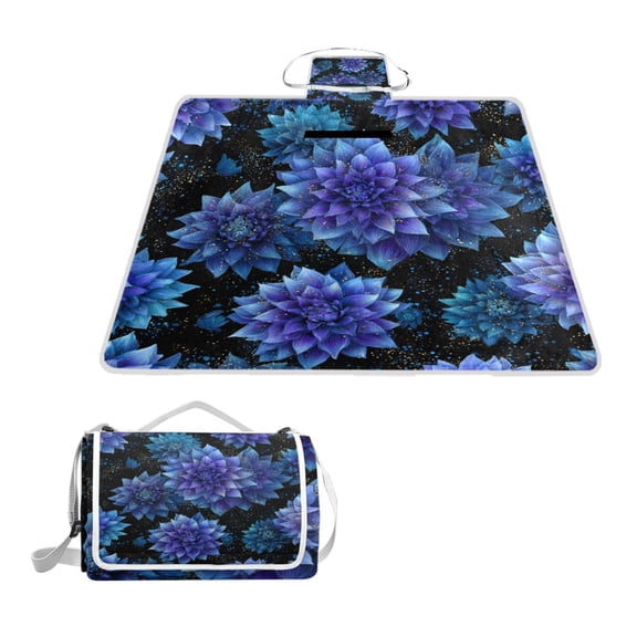 Square Picnic Mat Waterproof Non-Slip Outdoor Mat Portable Carry Handle For Camping Beach Exercise Blue Bellflowers