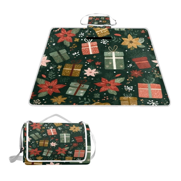 Square Picnic Mat Waterproof Non-Slip Outdoor Mat Portable Carry Handle For Camping Beach Exercise Candy Canes Patterns