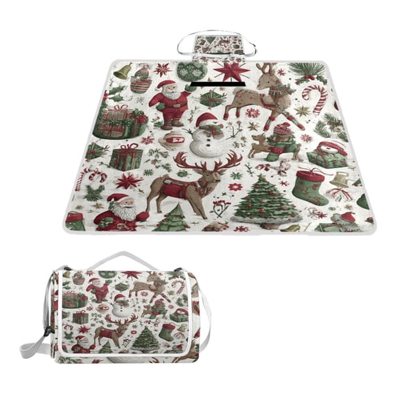 Square Picnic Mat Waterproof Non-Slip Outdoor Mat Portable Carry Handle For Camping Beach Exercise Christmas Characters on A Pure Background