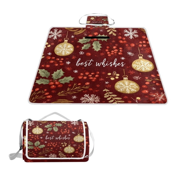 Square Picnic Mat Waterproof Non-Slip Outdoor Mat Portable Carry Handle For Camping Beach Exercise Christmas Patterns