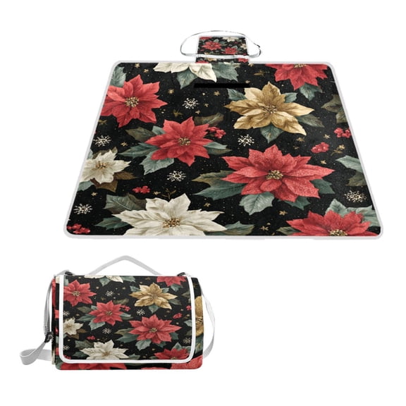 Square Picnic Mat Waterproof Non-Slip Outdoor Mat Portable Carry Handle For Camping Beach Exercise Christmas Snowflakes