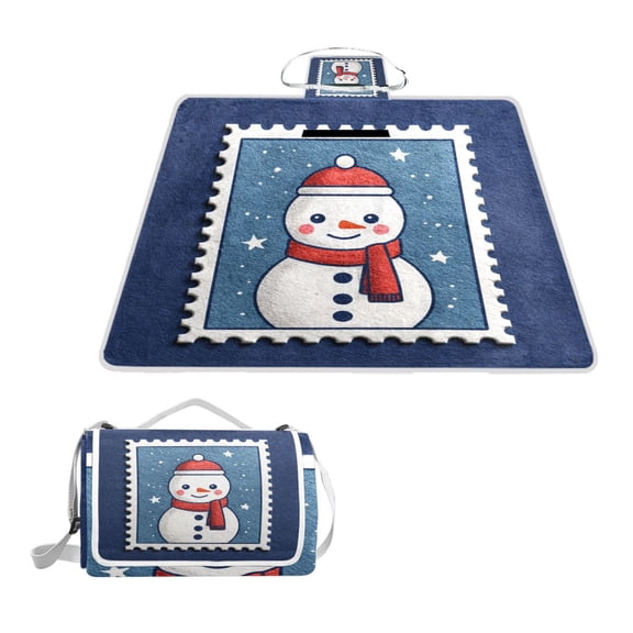 Square Picnic Mat Waterproof Non-Slip Outdoor Mat Portable Carry Handle For Camping Beach Exercise Cute Snowman