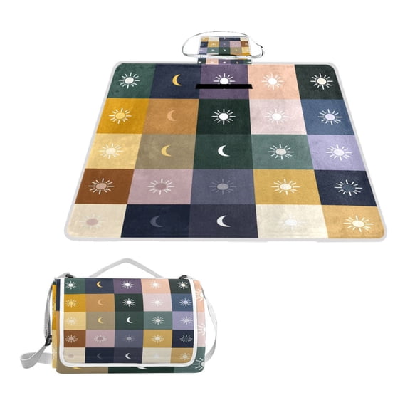Square Picnic Mat Waterproof Non-Slip Outdoor Mat Portable Carry Handle For Camping Beach Exercise Dark Green Navy Blue