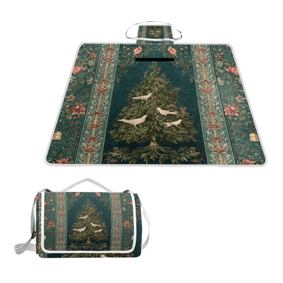 Square Picnic Mat Waterproof Non-Slip Outdoor Mat Portable Carry Handle For Camping Beach Exercise Deep Green