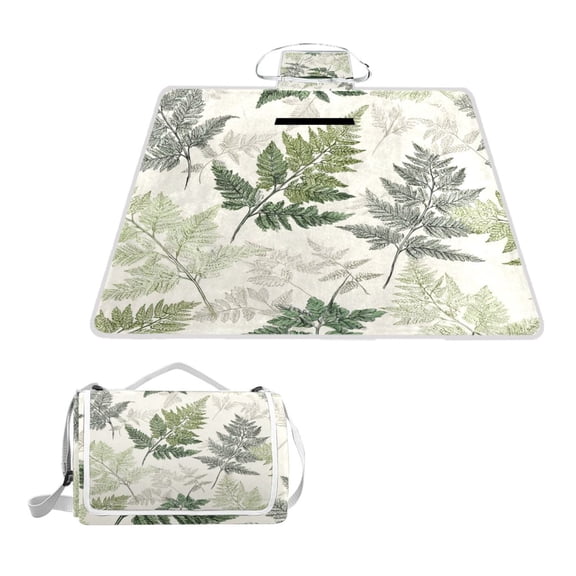 Square Picnic Mat Waterproof Non-Slip Outdoor Mat Portable Carry Handle For Camping Beach Exercise Delicate Fern Leaves