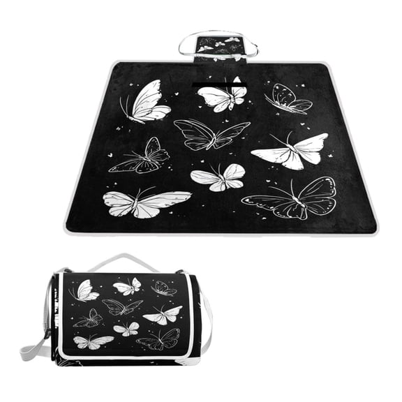 Square Picnic Mat Waterproof Non-Slip Outdoor Mat Portable Carry Handle For Camping Beach Exercise Drawn with White Ink