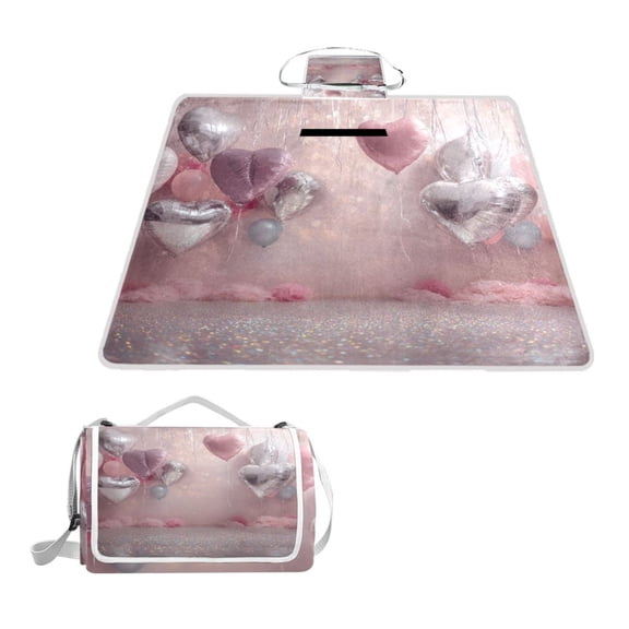 Square Picnic Mat Waterproof Non-Slip Outdoor Mat Portable Carry Handle For Camping Beach Exercise Glittery Ballons