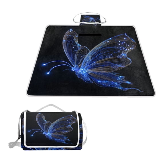 Square Picnic Mat Waterproof Non-Slip Outdoor Mat Portable Carry Handle For Camping Beach Exercise Glowing Butterfly