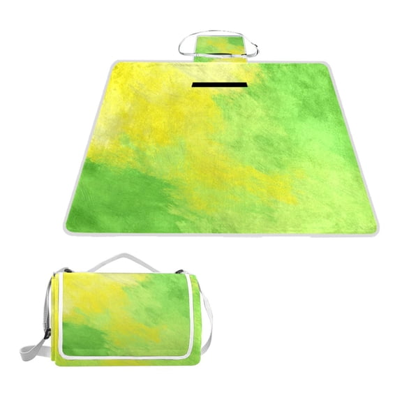Square Picnic Mat Waterproof Non-Slip Outdoor Mat Portable Carry Handle For Camping Beach Exercise Green Yellow Highlights