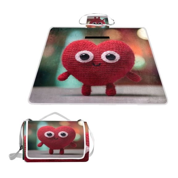 Square Picnic Mat Waterproof Non-Slip Outdoor Mat Portable Carry Handle For Camping Beach Exercise Heart-shaped Knit