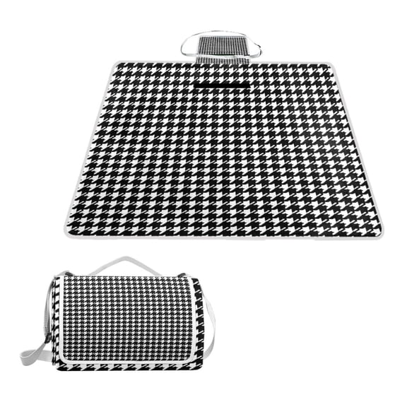 Square Picnic Mat Waterproof Non-Slip Outdoor Mat Portable Carry Handle For Camping Beach Exercise Houndstooth Pattern