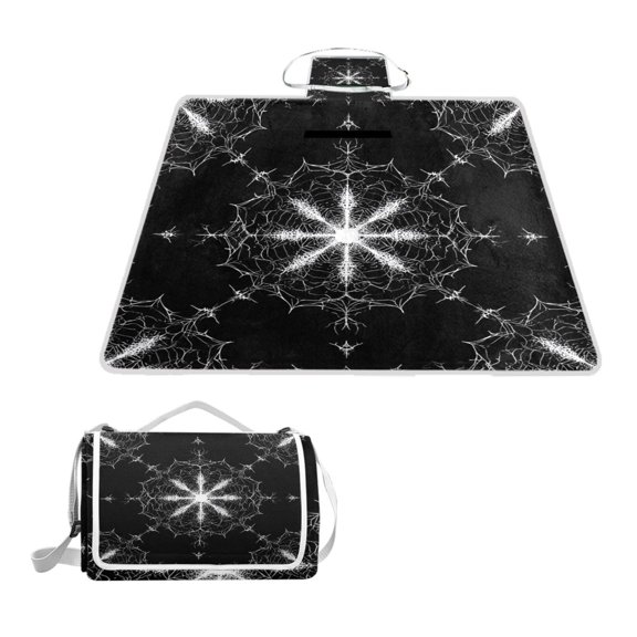 Square Picnic Mat Waterproof Non-Slip Outdoor Mat Portable Carry Handle For Camping Beach Exercise Ink-style Web Pattern