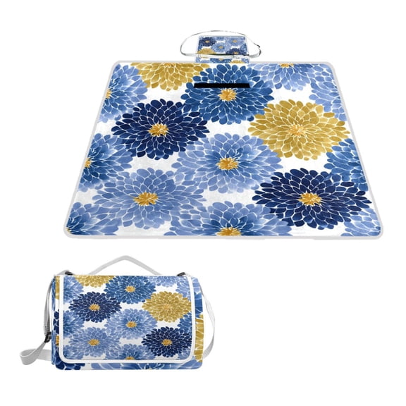 Square Picnic Mat Waterproof Non-Slip Outdoor Mat Portable Carry Handle For Camping Beach Exercise Large Simple Chrysanthemum