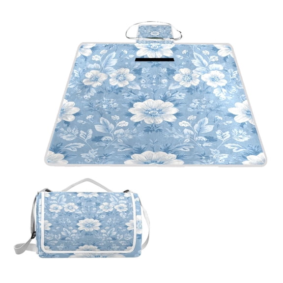 Square Picnic Mat Waterproof Non-Slip Outdoor Mat Portable Carry Handle For Camping Beach Exercise Light Blue Background