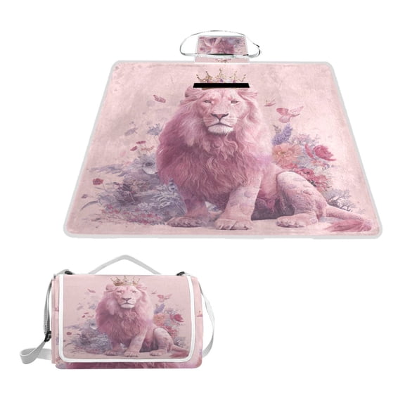 Square Picnic Mat Waterproof Non-Slip Outdoor Mat Portable Carry Handle For Camping Beach Exercise Lion