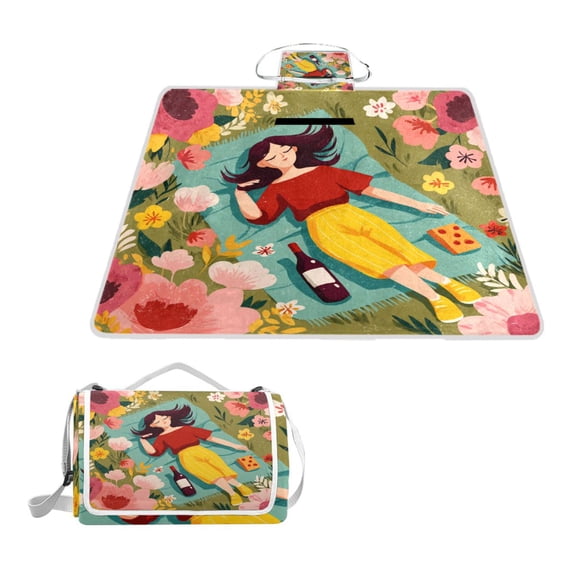 Square Picnic Mat Waterproof Non-Slip Outdoor Mat Portable Carry Handle For Camping Beach Exercise Lying in The Springtime Atmosphere