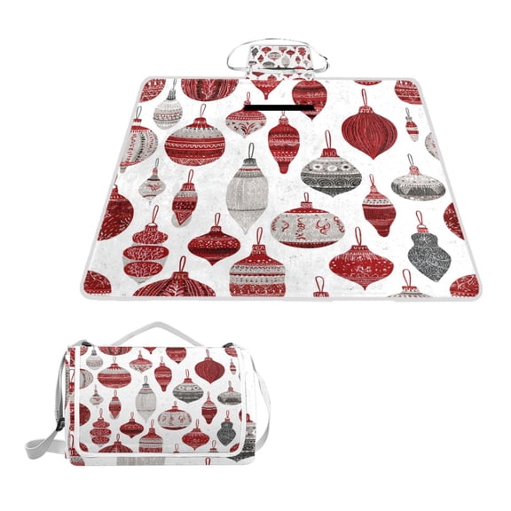 Square Picnic Mat Waterproof Non-Slip Outdoor Mat Portable Carry Handle For Camping Beach Exercise Red White Patterned