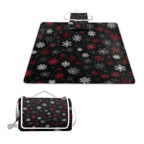 Square Picnic Mat Waterproof Non-Slip Outdoor Mat Portable Carry Handle For Camping Beach Exercise Red White Snowflake