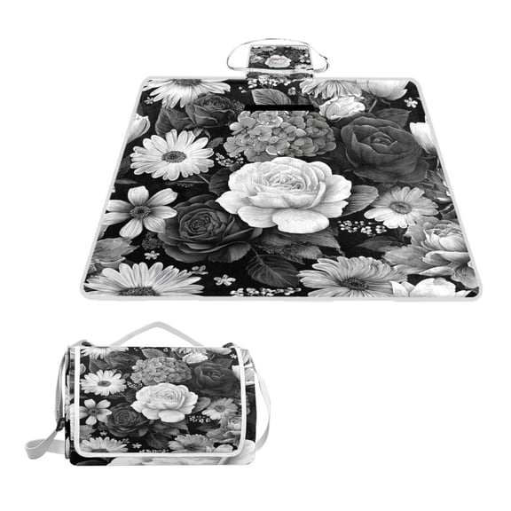 Square Picnic Mat Waterproof Non-Slip Outdoor Mat Portable Carry Handle For Camping Beach Exercise Rose