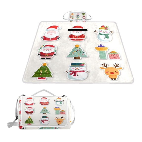 Square Picnic Mat Waterproof Non-Slip Outdoor Mat Portable Carry Handle For Camping Beach Exercise Santa Claus Stickers