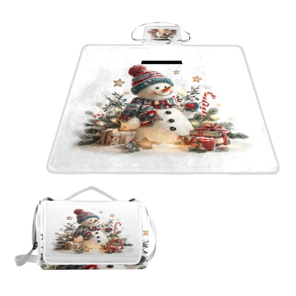 Square Picnic Mat Waterproof Non-Slip Outdoor Mat Portable Carry Handle For Camping Beach Exercise The Snowman