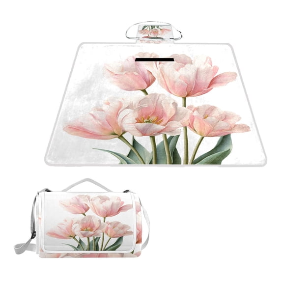 Square Picnic Mat Waterproof Non-Slip Outdoor Mat Portable Carry Handle For Camping Beach Exercise Tulip in Clipart Style