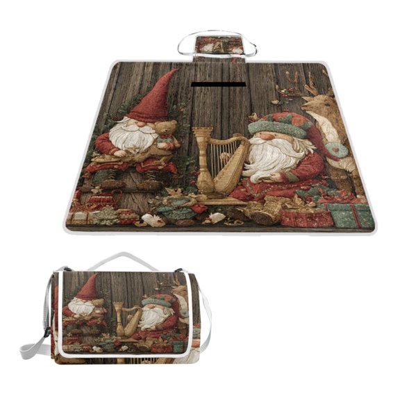 Square Picnic Mat Waterproof Non-Slip Outdoor Mat Portable Carry Handle For Camping Beach Exercise Two Christmas Dwarfs