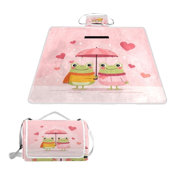 Square Picnic Mat Waterproof Non-Slip Outdoor Mat Portable Carry Handle For Camping Beach Exercise Two Frogs in Love